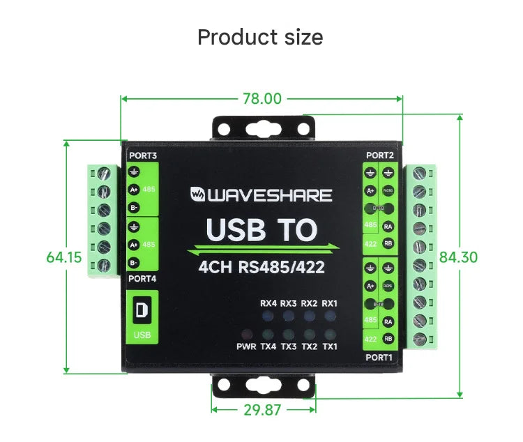Industrial Isolated 4Ch USB to RS485 422 Converter Wall DIN Rail Mountable