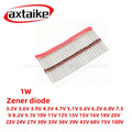 50PCS 1W Zener Diode 3.3V-100V 5.1V 12V 18V 24V 33V 3.9V 6.2V DO-41 Package, Voltage Regulator Diodes for Circuit Protection