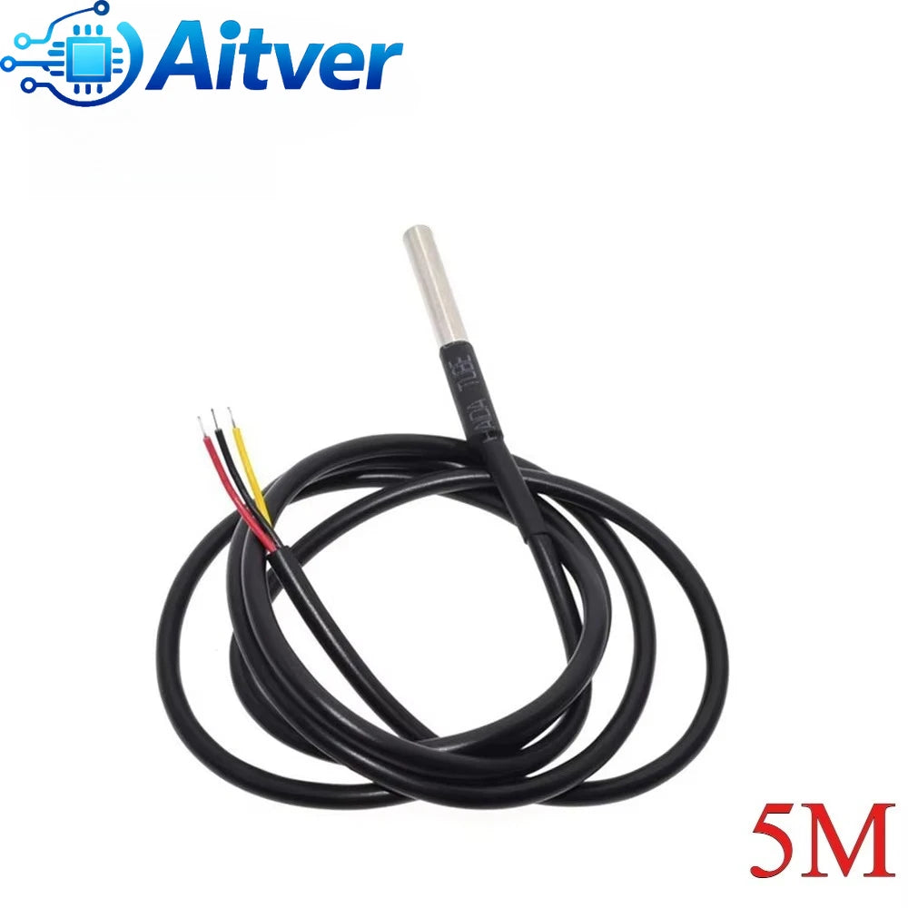 DS18B20 Waterproof Temperature Sensor Probe 1M 2M 3M 5M 10M 3‑Wire Cable Digital Thermometer for Arduino ESP32 Raspberry Pi