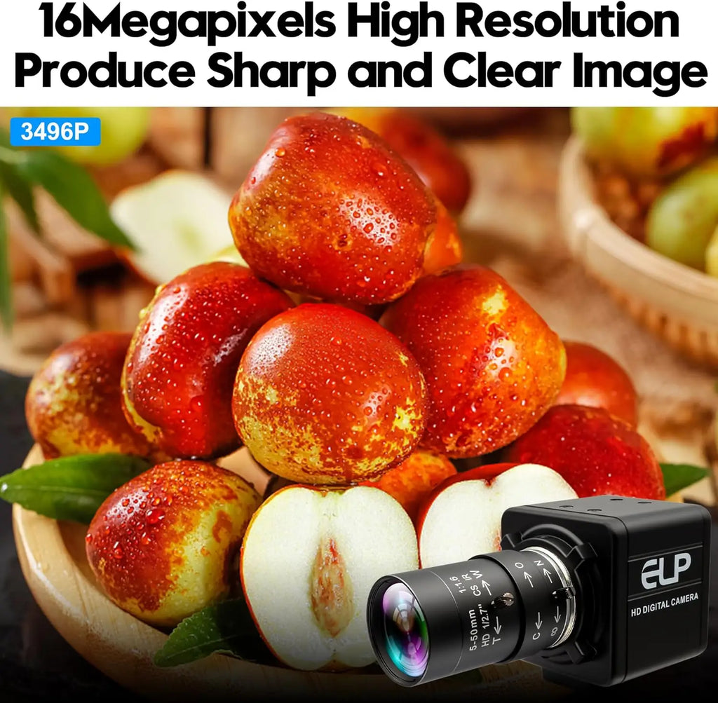 16MP USB Camera IMX298 Industrial Ultra HD Mini Webcam with CS Mount 5-50mm Manual Varifocal Lens Free Driver Plug&Play for PC