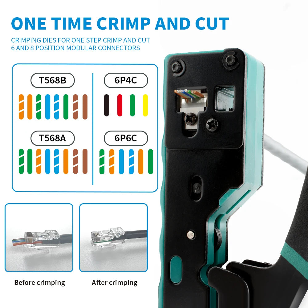 RJ45 Crimp Tool RJ12/11 Crimper Plier Pass Through Ethernet Stripping Crimping Tool for Cat6 Cat5 Cat5e RJ45 Connectors
