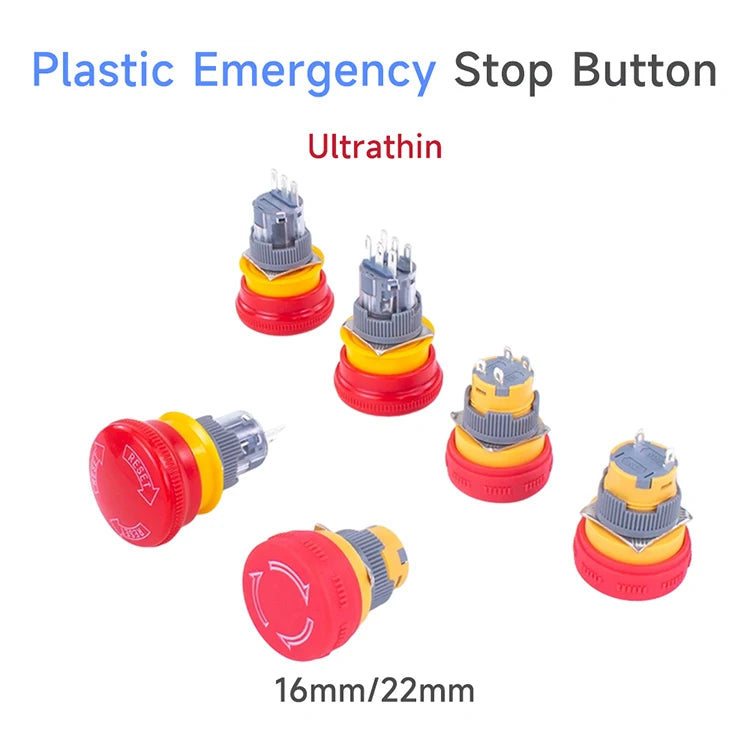 16mm 22mm Ultra Thin Plastic emergency stop button mushroom emergency switch self-locking stop charging pile power outage on off
