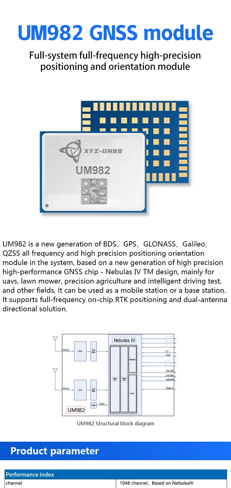 Original Positioning Heading Module UM960 UM980 UM982 K902 K922 ZED-F9P ZED-X20P for Precision Agriculture Drone Defence Robot