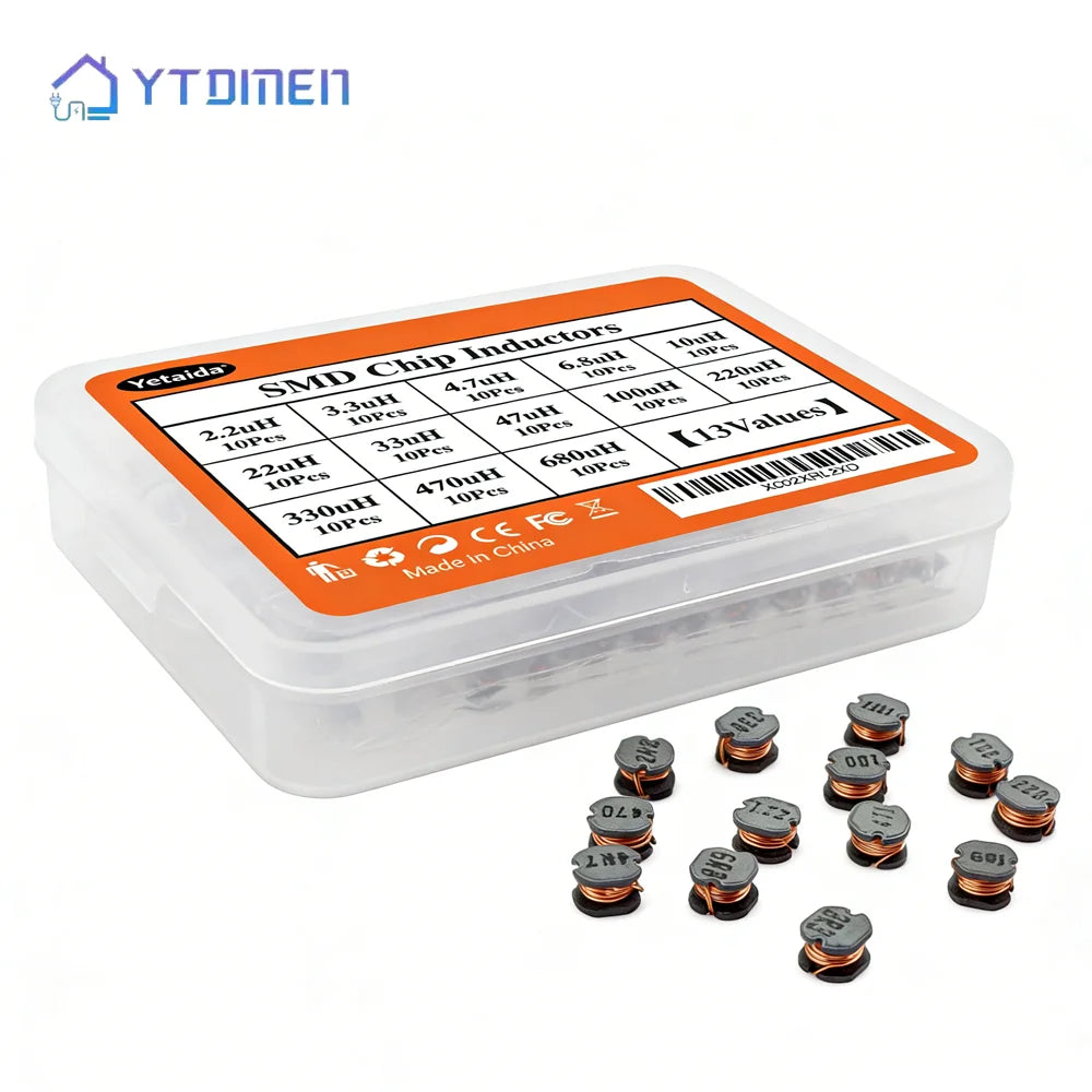 130PCS CD54 Power Inductor Kit 13 Values, Non-Shielded Wire Wound SMD 2.2uH~680uH Inductor Assortment Set for DC-DC Converter