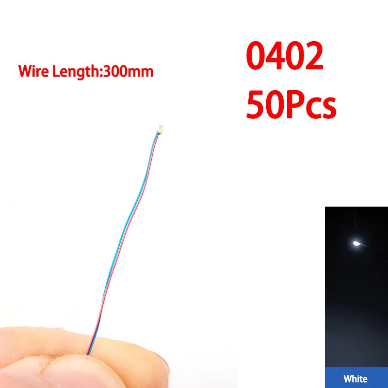 50pcs/bag 0402 0603 0805 1206 SMD Lamp Wired Micro Litz Led Pre-Soldered Chip Wired 30cm 3V DIY Railway Models Scenes Toy Light