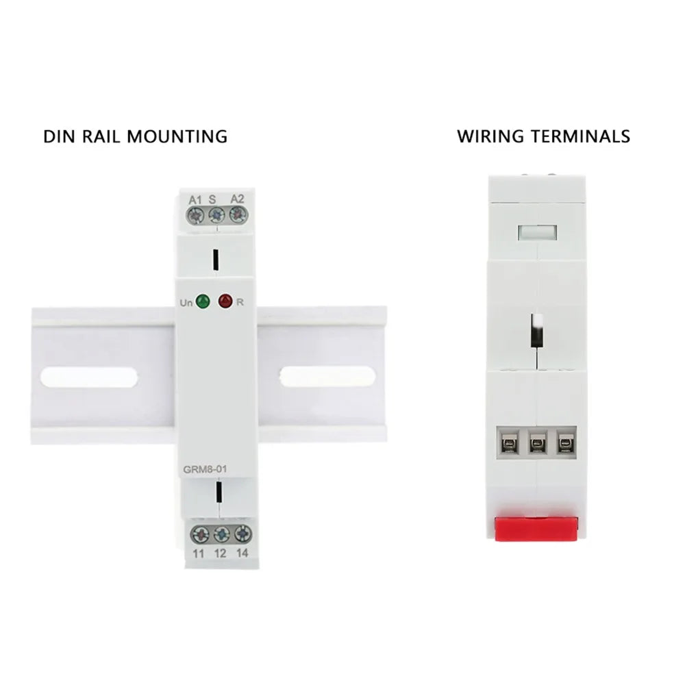 GRM8-01 Impulse Relay 35mm DIN Rail Mount AC/DC12-240V Electronic Impulse Relay 90*18*64mm Impulse Latching Relay