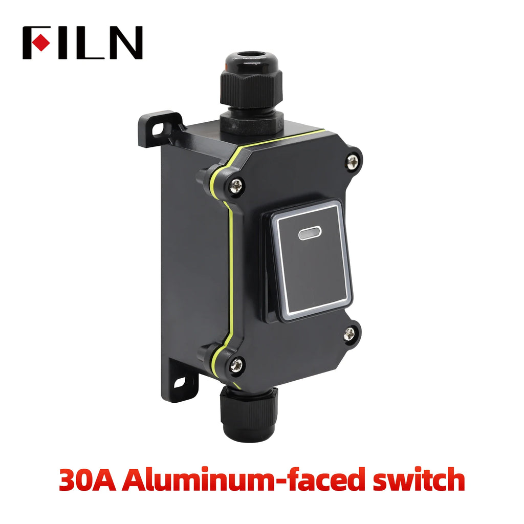 FILN 30A 12V 24V 220V Waterproof Inline Toggle Switch with LED IP65 Sealed Outdoor Box Inline Cord Rocker Switch Power
