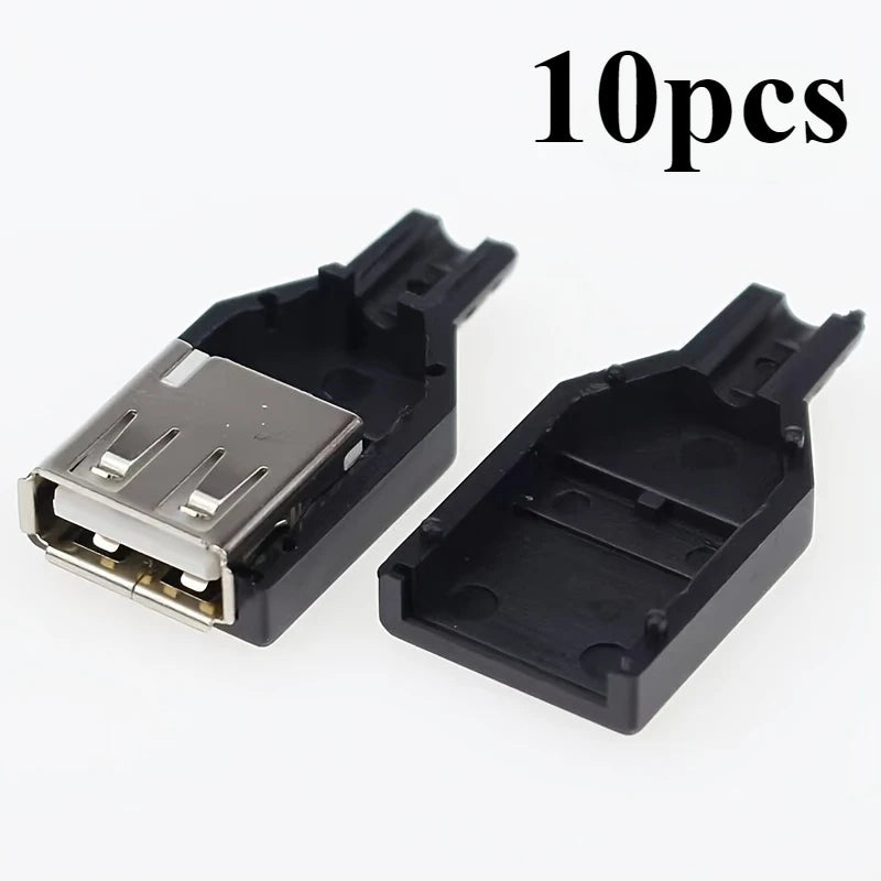 10pcs Type A USB interface (Male/Female), equipped with a black plastic cover, used for computer peripherals and port adapters.