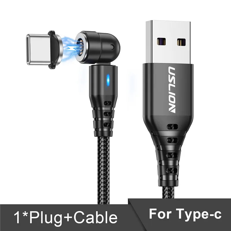 USLION 540 Rotate 5A Magnetic Cable Fast Charging Type C Cable Micro USB Magnet Charge Phone Data Line Wire For iphone 15 Xiaomi