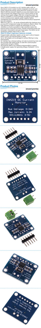 GY-219 Current Power Supply Sensor Breakout Board Module Sensor Module I2C interface High Side DC Current For Arduino DIY INA219