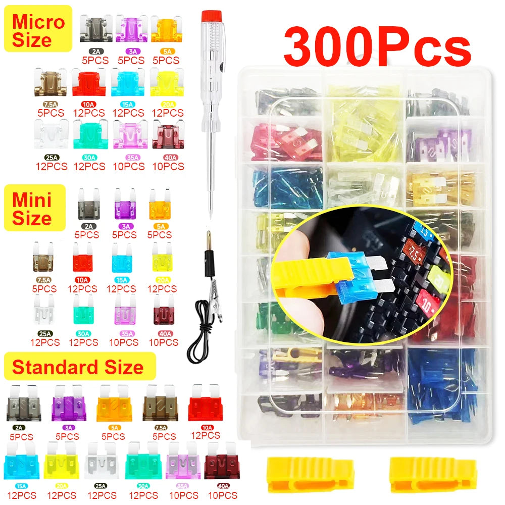 300/180/50Pcs Car Blade Fuse Assortment Kit Auto Truck Automotive Medium Small Mixed Motorcycle Circuit Fuse With Box 2A-35A