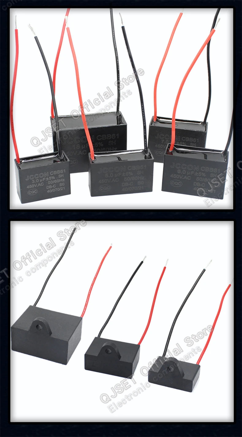 1pcs CBB61 Fan Starting Capacitor 450V 0.8/1/1.2/1.5/2/2.5/3/3.5/4/4.5/5/6/7/8/10/12/15/18/20UF Ceiling Fan Hood Motor Capacitor