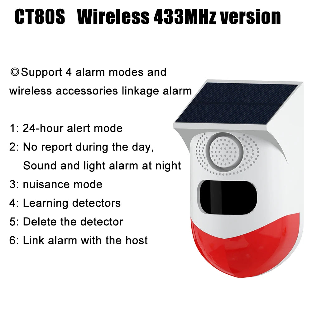 Outdoor Solar PIR Infrared Alarm Smart WiFi Siren Waterproof Wireless 433MHz Burglar Strobe Sensor Multiple Versions Available