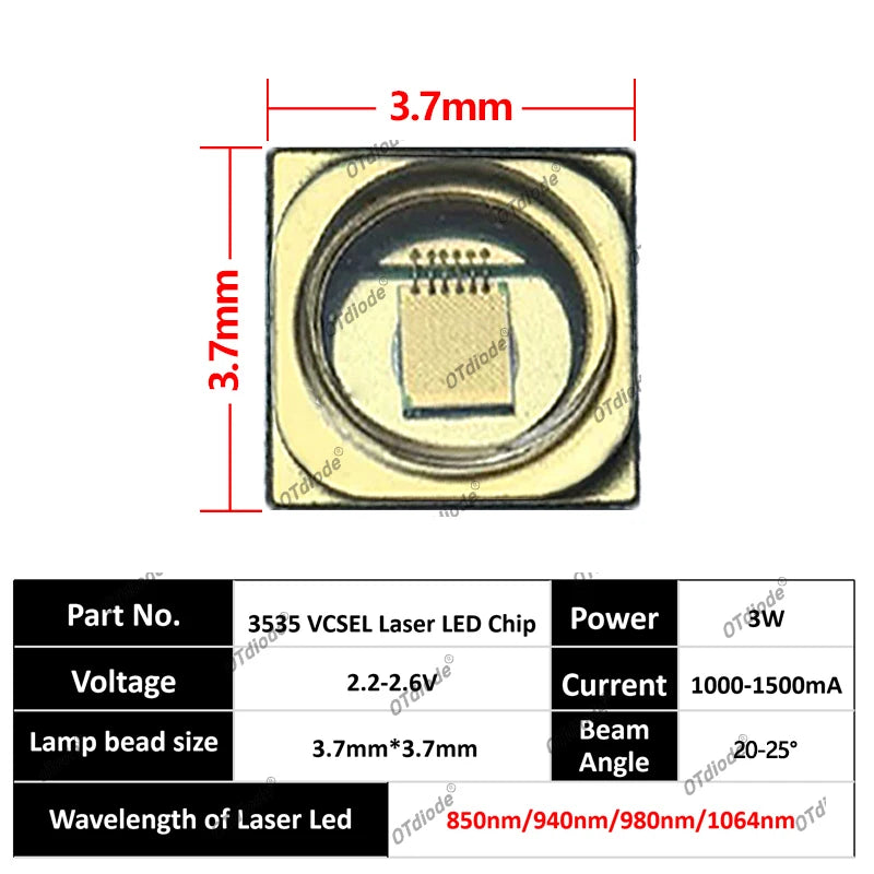 SMD 3535 IR Led Diode Laser Infrared Vcsel Lamp Beads 3W 850nm 940nm 980nm 1064nm 5W 808nm Optical Wafer Heating Medical Beauty