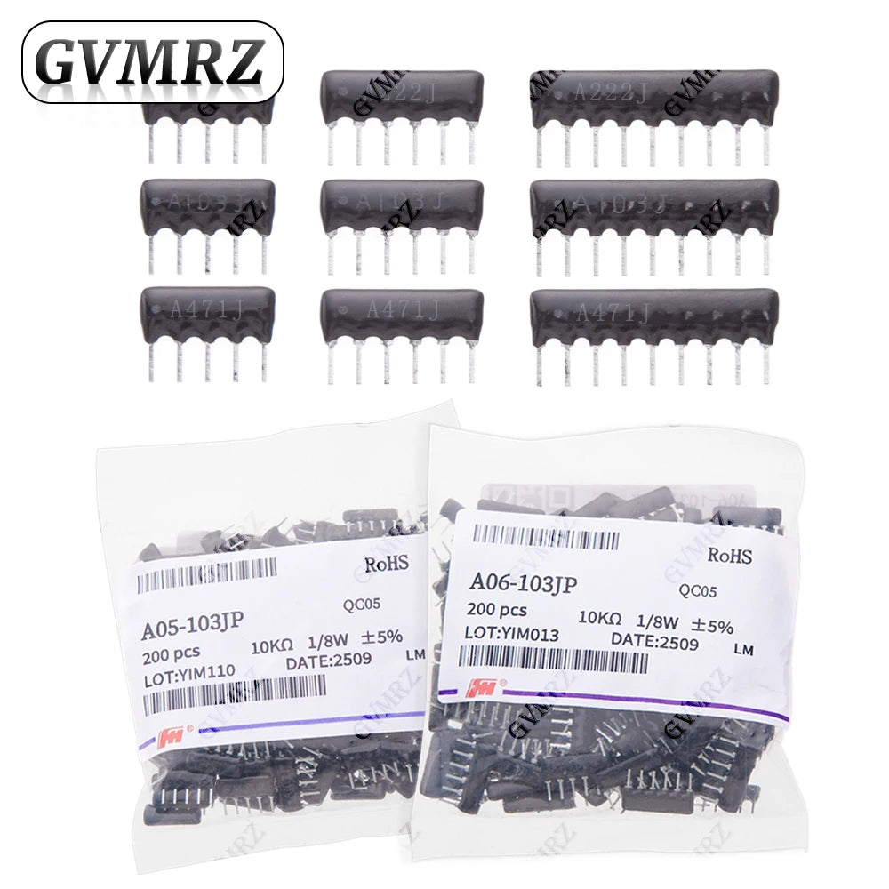 10pcs/200pcs 1K 1.5K 2K 2.2K 3K 5PIN 6PIN 9PIN exclusion Network Resistor array DIP 220R 330R 470R 510R 560R