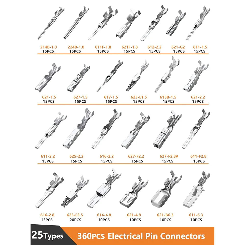660pcs Pin Connector 1/1.5/1.8/2.2/2.8/3.5/4.8/6.3mm Automotive Wire Terminal Male and Female Non Insulated Plug Disassembly Kit