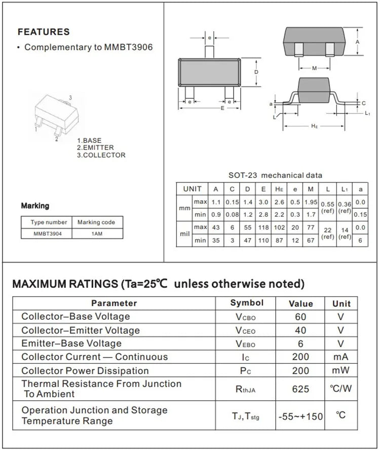 100PCS 2N3904 2N3906 TO-92 MMBT3904 1AM MMBT3906 2A SOT-23 NPN PNP 40V 200ma MMBT3904LT1G Bipolar Transistors BJT SMD/DIP