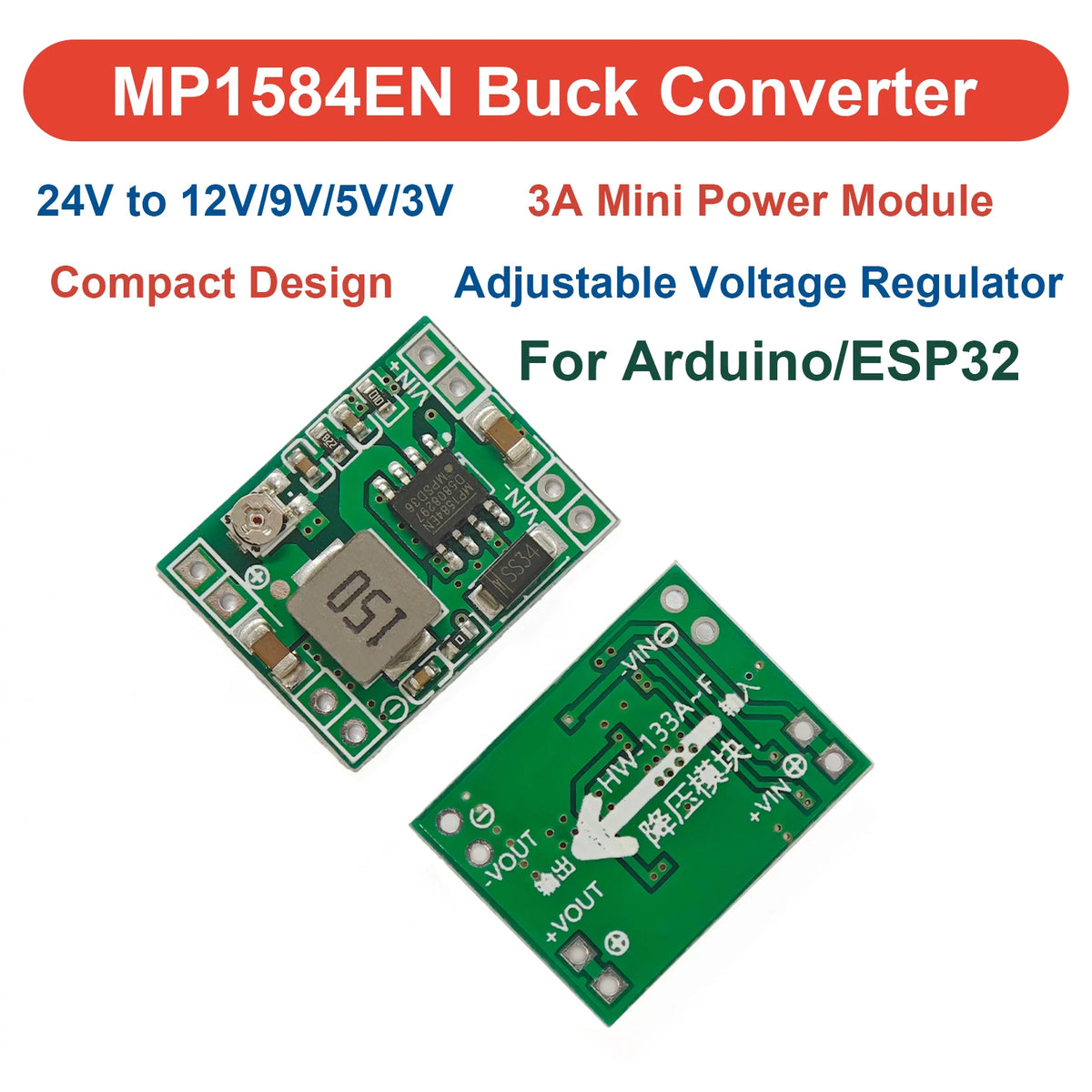 MP1584EN Buck Converter DC-DC Step Down Adjustable 3A Mini Power Module 24V to 12V 9V 5V 3V DIY Ultra-small LM2596