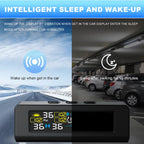 TPMS Tire Pressure Monitoring System Car Safety Alarm System Wireless Solar&USB Powered 4 Sensors with Color Digital Display