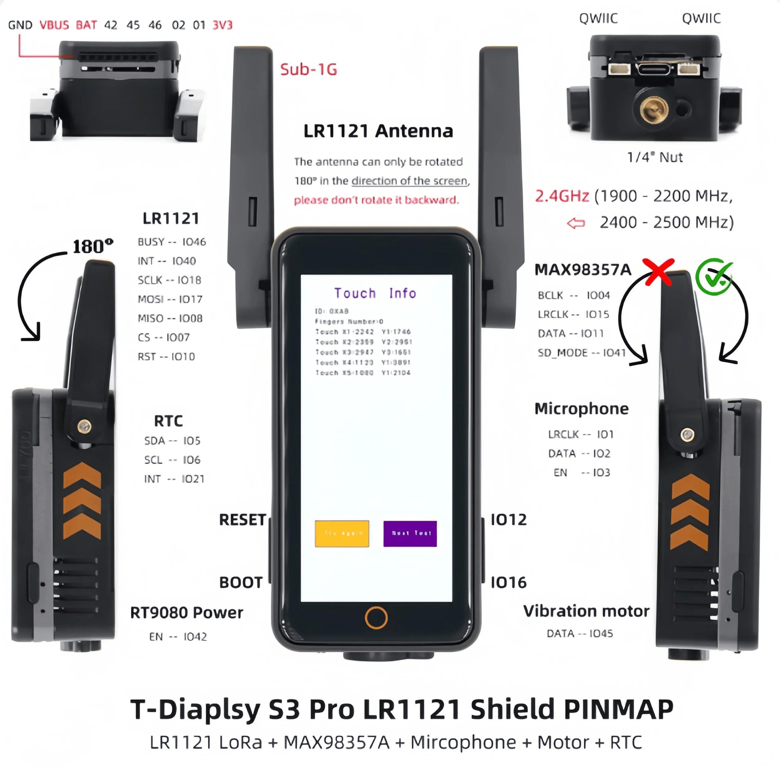 LILYGO® T-Display-S3-Pro-LR1121 LORa+MAX98357A+Microphone