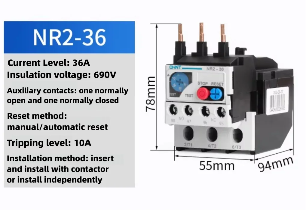 CHINT NR2-25 NR2-36 0.63-1A 28-36A Thermal Protection Relay Thermal Overload Relay