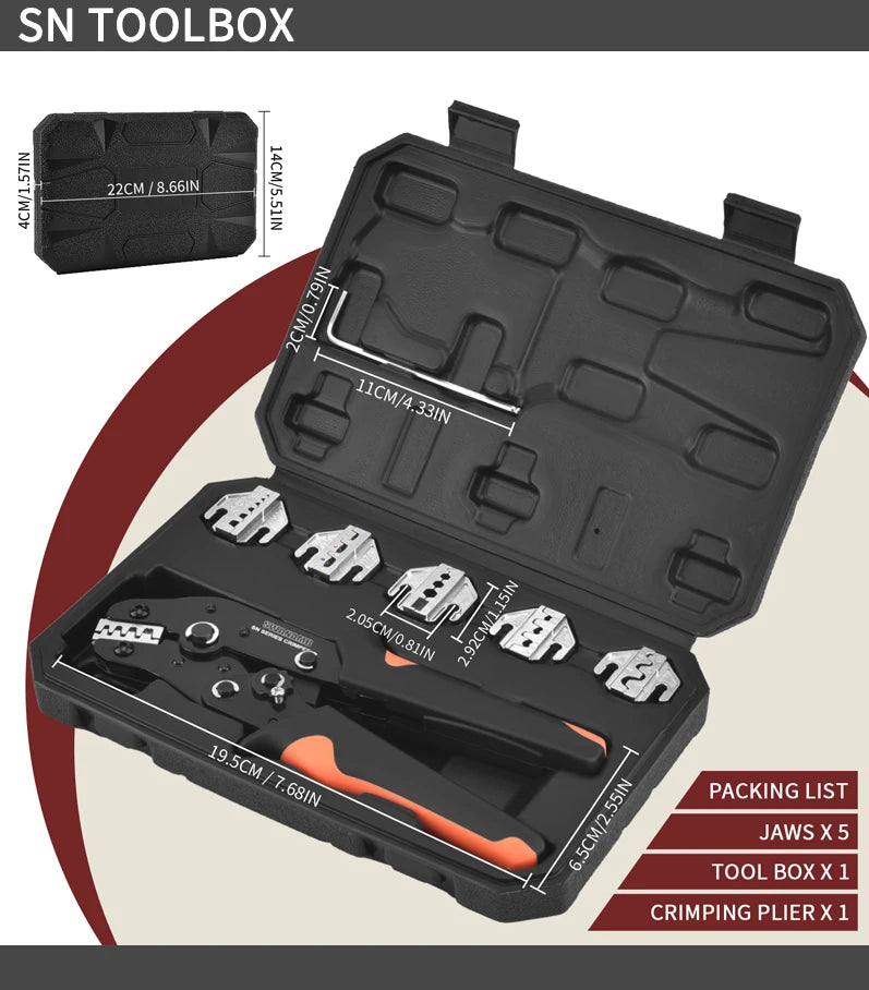 Ratchet Crimping Tool Kit With Interchangeable Jaws For Insulated Non-Insulated Terminals, Open Barrel, Dupont Connector,Sleeves