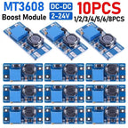 10PCS MT3608 DC-DC Step Up Converter Adjustable Booster Power Supply Module Voltage Regulator 2A Max 2V-24V To 5/9/12/28V
