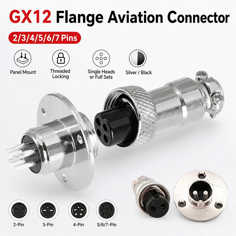 10Sets GX12 Aviation Socket Plug 2 3 4 5 6 7 Pin M16 DF16 Rhombus Flange Male Female Circular Connector Cable Panel Mount Solder