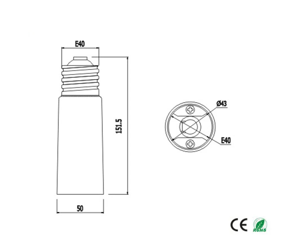 2pcs E39/E40 to E39/E40 HID Mogul Lamp Base Holder to LED CFL Halogen Light Socket L93mm L151mm Extender Adapter Converter