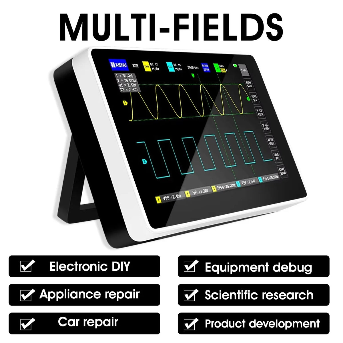 FNIRSI 1013D Digital Tablet Oscilloscope 2CH 100MHz BW 1GSa/s Sampling Rate 7 Inch Touchscreen for Electrical Repair Tools