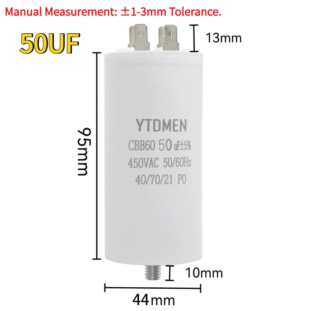 1PCS CBB60 Capacitor with Screw Double Insert 450V AC Starting Capacitor 4uF~60uF Motor Capacitors for Air Compressor Water Pump
