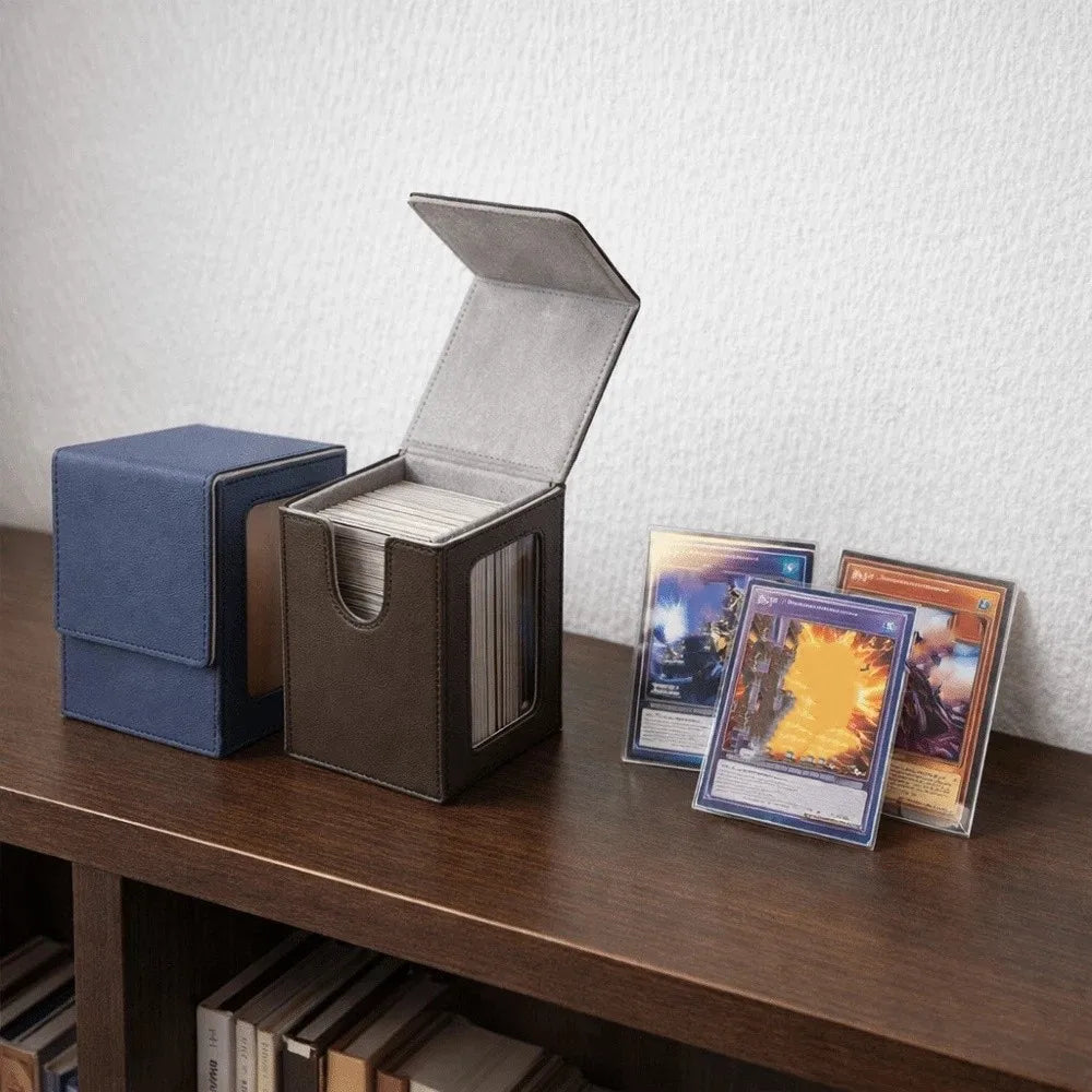 PU Window Collection Box Magnetic Closure Stain-resistant Trading Card Storage Box Moisture-proof with Lid Card Deck Box