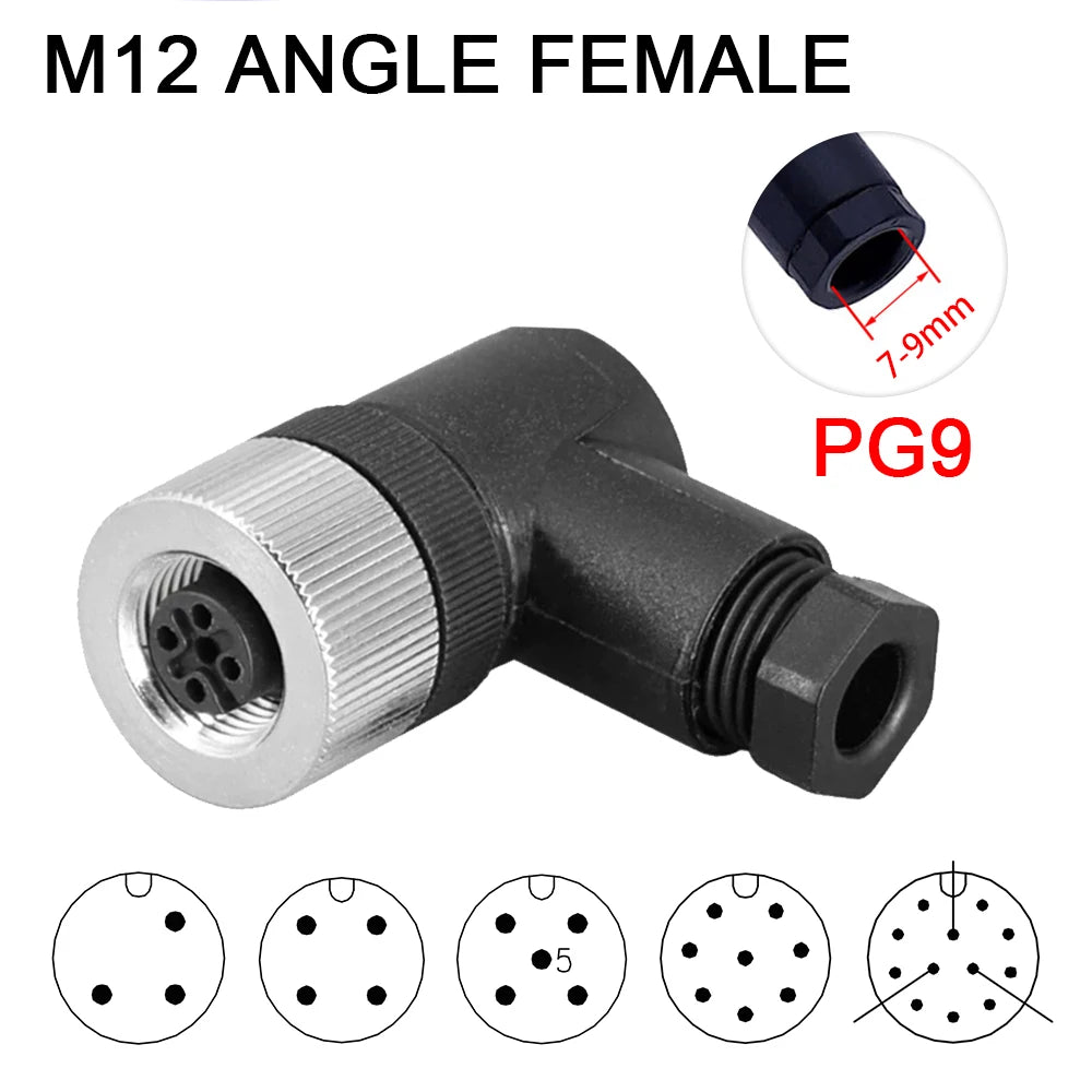 Cloweit IP67 M12 Sensor Connector Waterproof Male&Female Plug Screw Threaded Coupling  3 4 5 8 12 Pin A Type Angle Electrical