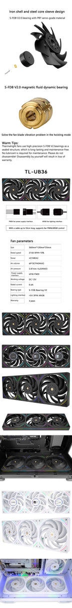Thermalright TL-UB36 360mm Radiator Fan ARGB Computer Cooling 12CM One-Piece Performance grade air pressure Case Fans 2150RPM
