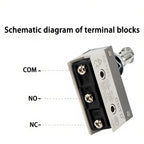 Limit Switch, CNTD CZ‑7312 reinforced plastic housing 1NO1NC contact, 10A 250VAC IP65 panel mount roller plunger, micro travel s