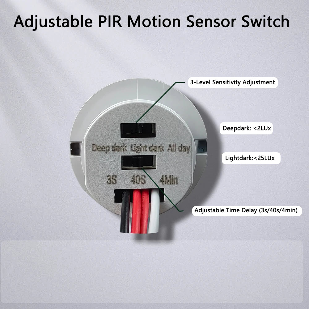 DC 5V 12V 24V 100W PIR Sensor Switch, Adjustable Time & Photocell Mode, High Power Infrared Motion Detector for LED Lighting