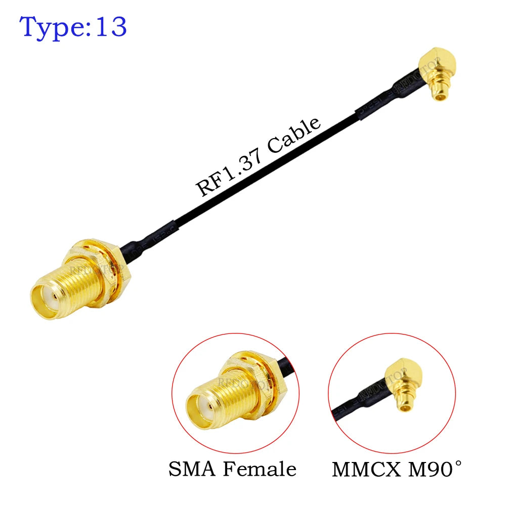 1Pcs RF1.37 Cable SMA Male/Female to MMCX Male 90 Degree Connector 50ohm SMA to MMCX RF Coaxial Extension Jumper OD=1.37 Cable