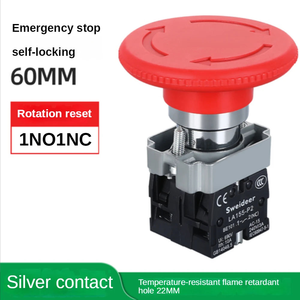 22mm Mushroom Emergency Stop Button Switch XB2-BS542 BS442 BS642 BS142 10A Key Emergency Stop Power Button Switch Starter Switch