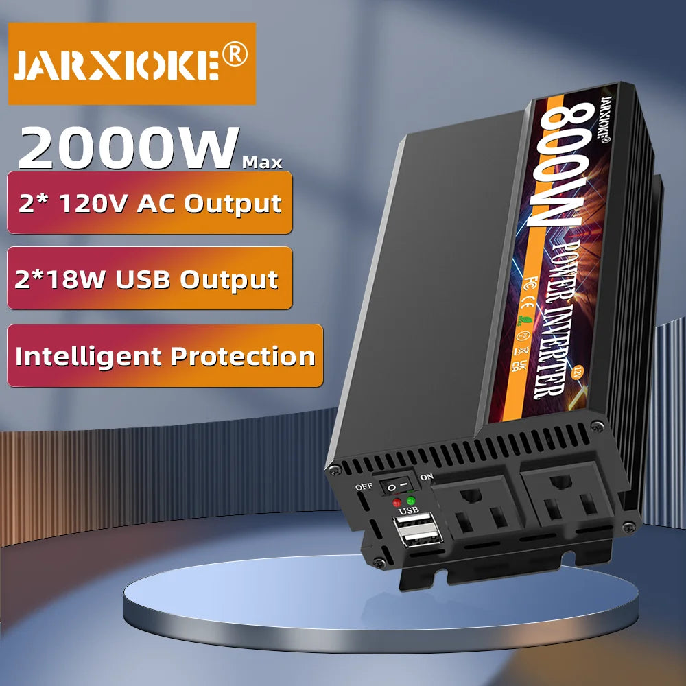 800W Rated Power Inverter 2000W Peak DC 12V To AC 110V-130V with USB High Performance and Portable Power Inverter with Multiple Device Charging for Car RV Boat Adapter for Phone