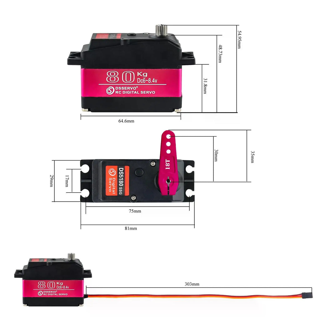 80kg.cm Digital Servo High Torque 7.4V Motor Metal Robotic 180/270 Degree Waterproof IP66 with Arm for HPI Baja 5B SS RC Car
