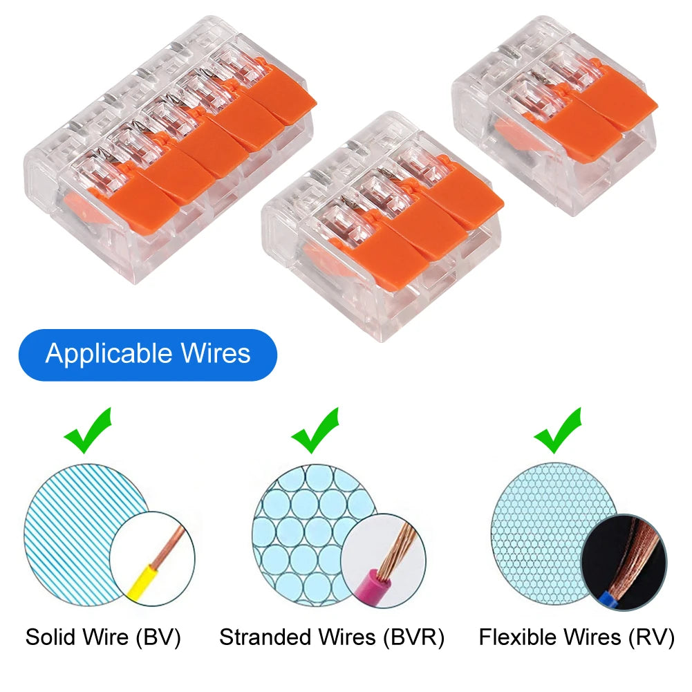 90 PCS Lever Wire Connector Kit Transparent Compact Splicing Push-in 2/3/5 Conductor Electrical Connectors for Easy Wiring