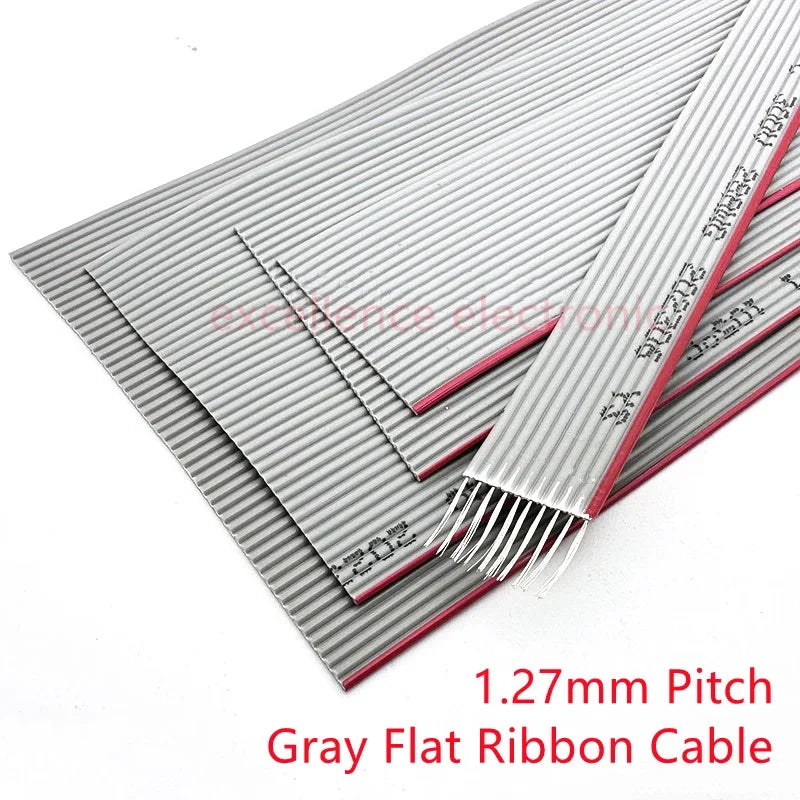 5Meter 6P/8/10/14/16/20/26/30/34/40/50/60 Pin 1.27mm Pitch Gray Flat Ribbon Cable 28 AWG Wire For 2.54mm FC IDC Connector