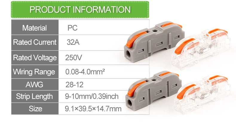 Lever Wiring Connector Fast Compact Splicing Electrical Connector Butt Terminal 1 to 1 Inline Wire Connector Connect 28-12 AWG