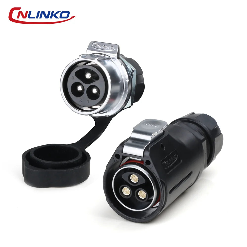 CNLINKO M28 IP68 Circular Heavy Duty Power Connector 50A Male/Female Screw Terminal for EV Charging,Solar & Battery Storage