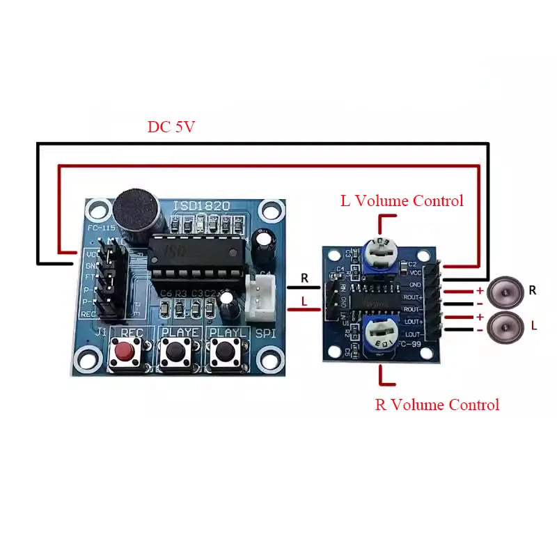 ISD1820 Voice Recording Module with Mic And Sound Loudspeaker Audio Recording Playback DC3-5V for Electronic Projects