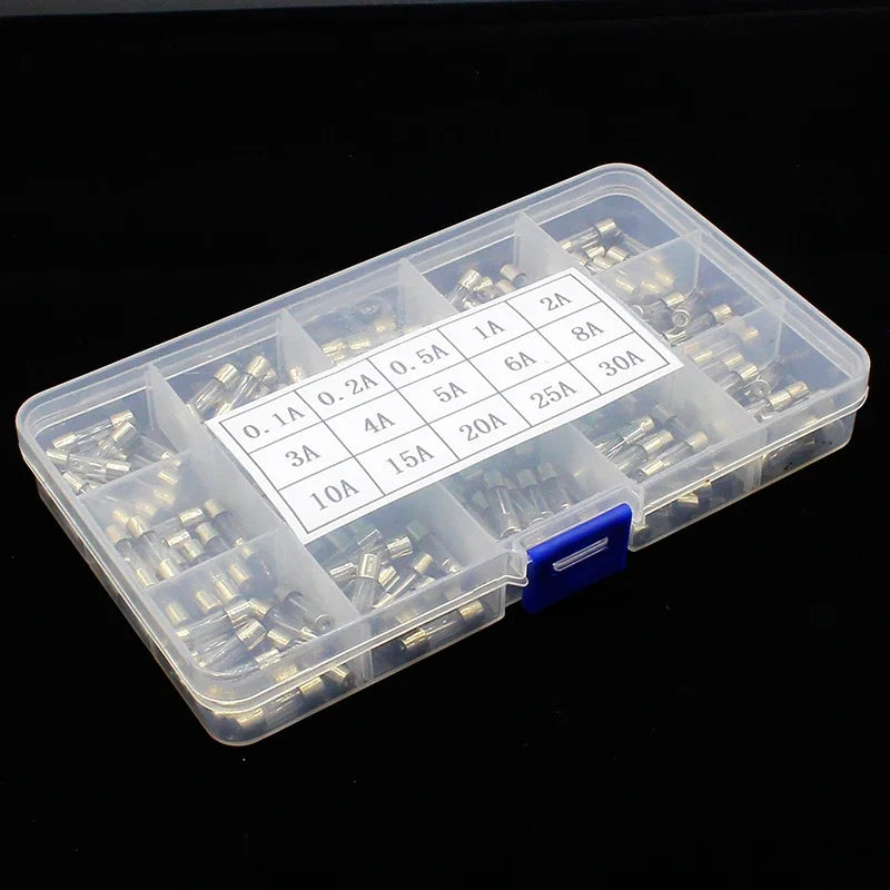 150pcs 5*20mm Fast-blow Glass Tube Fuses Car Glass Tube Fuses Assorted Kit with Box Fusiveis 15Kinds 0.1A-30A Household Fuses