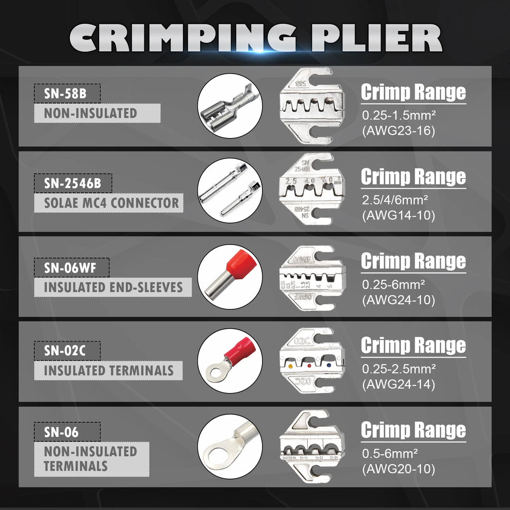 SN-58B Ratchet Crimper Tool Change Jaws Kit Automotive Service Kit Crimping Plier For Non-insulated/Open Barrel/Dupont Connector