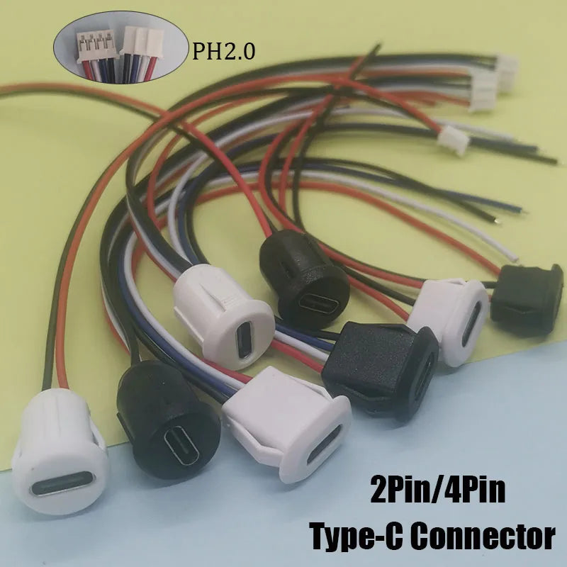 1/5PCS 2Pin 4Pin USB Type C Connector Jack Female With Card Buckle 3A High Current Charging Jack Port USB-C Charger Plug Socket