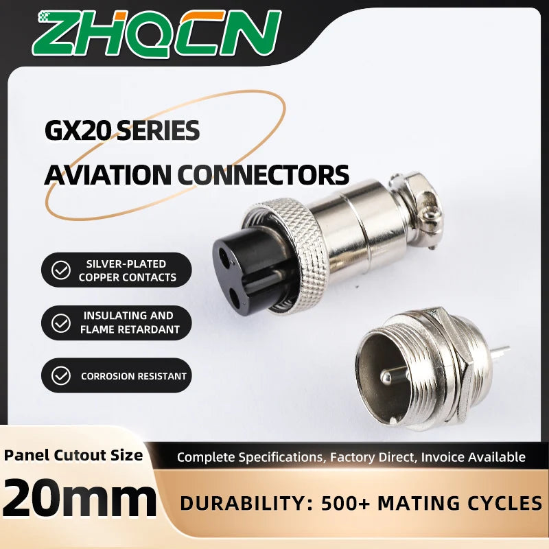 GX20 Aviation Connector 2/3/4/5/6/7/8 Pin Male Female Metal Plug Socket Push Pull Cable Connector Silver Plated Co