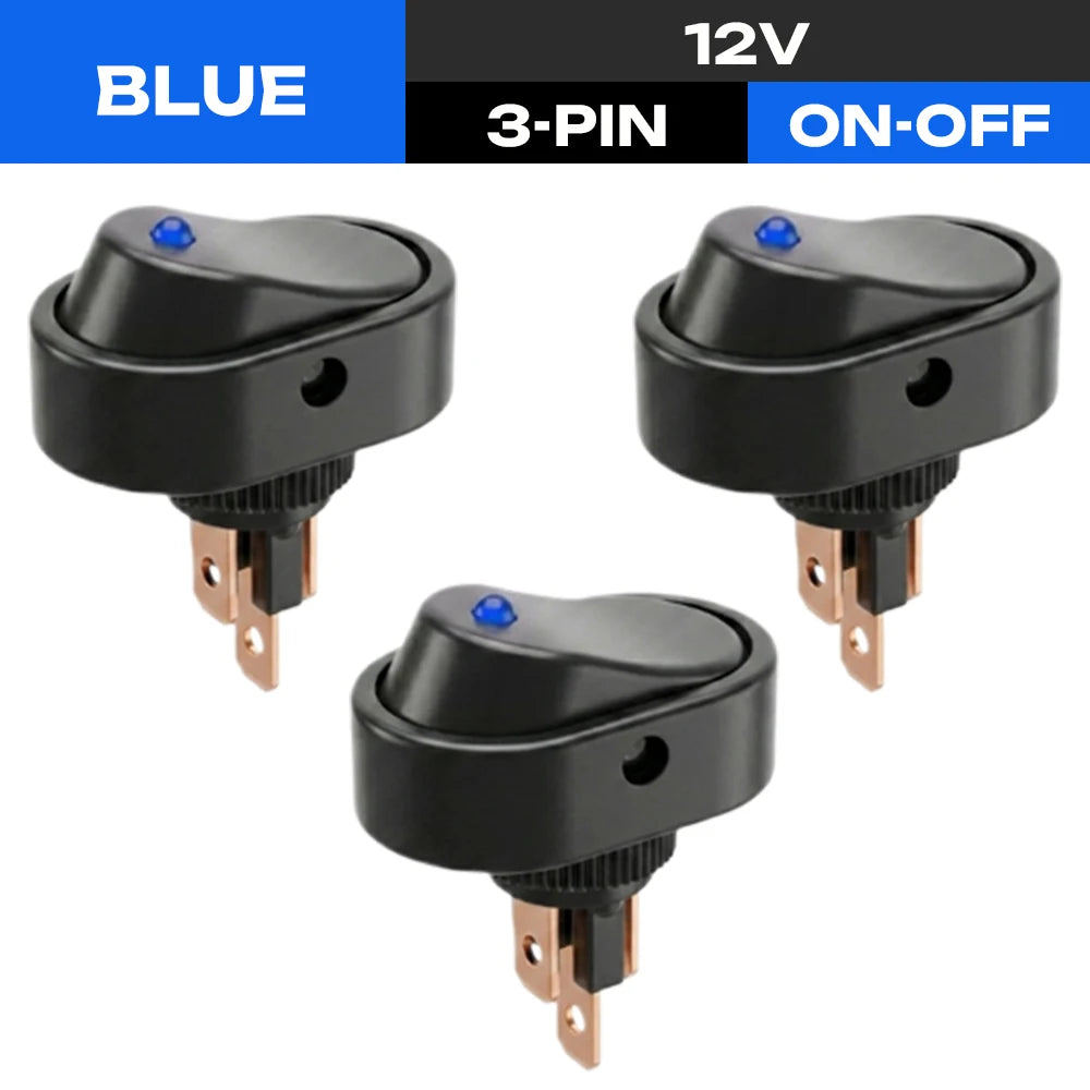 FILN 3Pcs 12V Rocker Switch 6A 3 Pin Threaded Mount Round LED Dot Light Toggle Power Switches for Small Home Appliance Auto